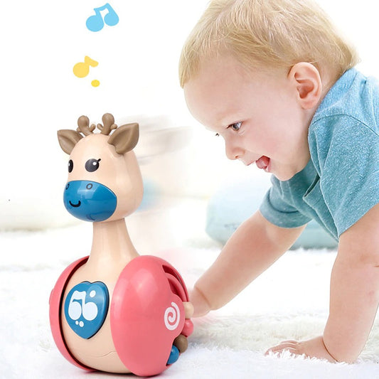 Sliding Deer Baby Tumbler Rattle 3 In 1 Sliding Tumbler Toy Baby Rattle Montessori Bath Toy For W Built-in Ring Bear Roly-Poly Early Learning Christmas Tumbler