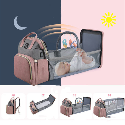 Baby Diaper Bag Backpack, Multifunction Nappy Changing Bag with Changing Pad, Stroller Straps & Pacifier Case, Unisex Stylish Travel Back Pack for Moms & Dads